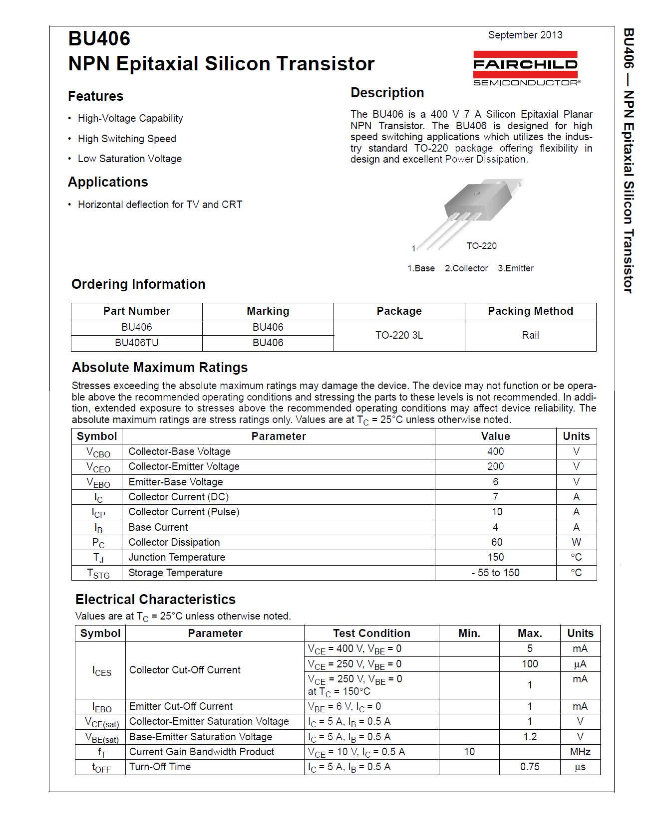 Транзистор BU406 для ультразвукового увлажнителя воздуха, параметры в datasheet-1